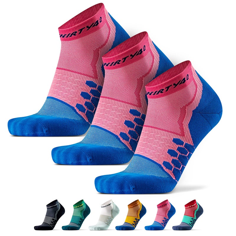 Thirty48 Performance Compression Low Cut Running Socks for Men and Women | More Compression Where Needed ([3 Pair] Pink/Blue, Large - Women 9-10.5 // Men 10-11.5) - Image 1